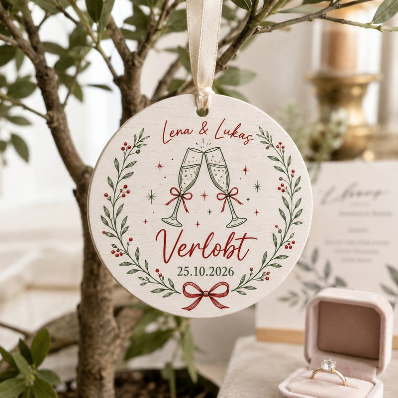 Verlobungsgeschenk Anhänger „Verlobt“ mit Namen und Datum