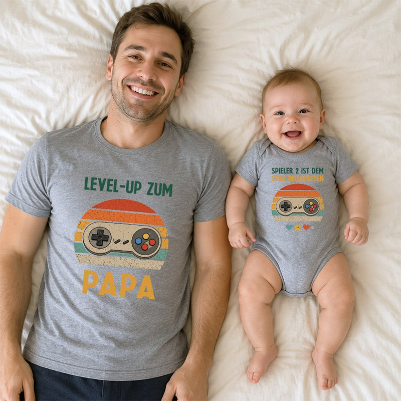 Papa Gamer T-Shirt „Level-up zum Papa“