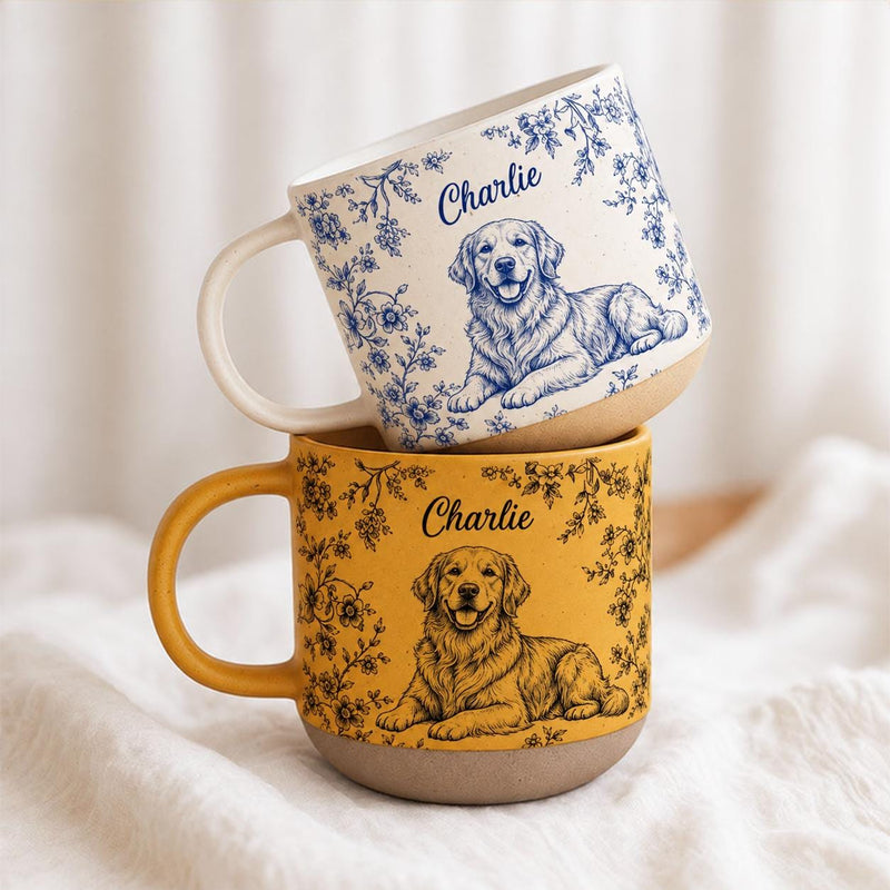 Hunde-Tasse personalisiert mit Porträt nach Foto und Namen – Blumenranken im …