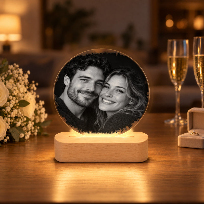 Verlobungsgeschenk Fotolampe mit Namen und Datum