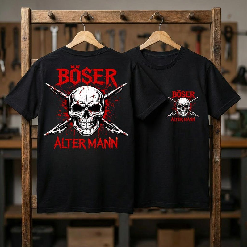 Böser alter Mann T-Shirt mit Totenkopf und Blitzen