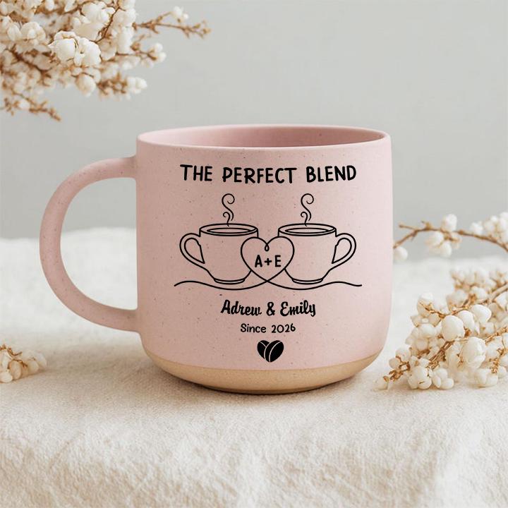 Pärchen-Tasse personalisiert „The Perfect Blend“ mit Initialen, Namen und Jahr