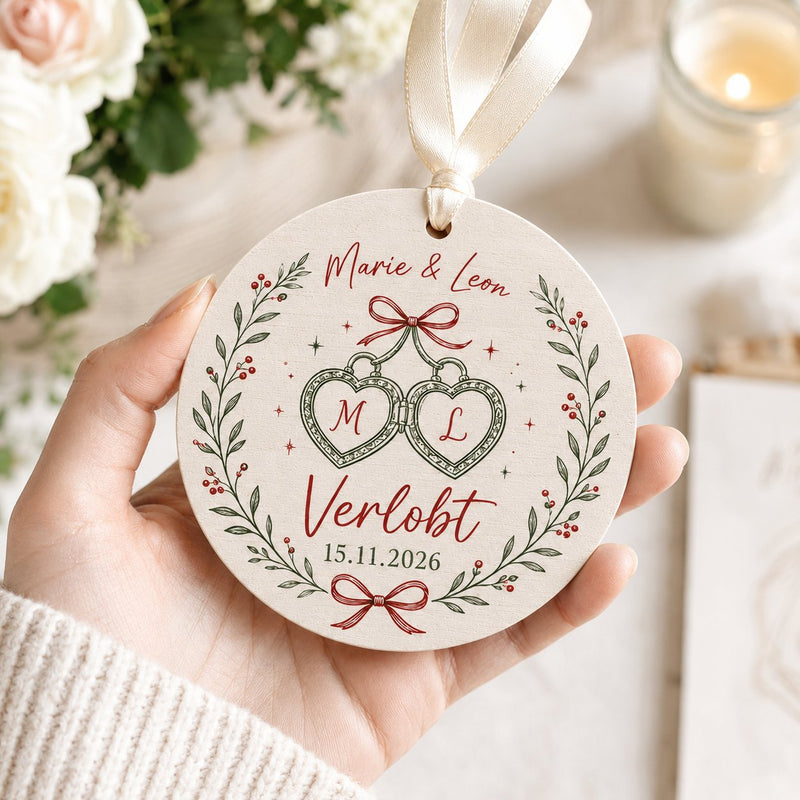 Verlobungsgeschenk Anhänger „Verlobt“ mit Namen und Datum