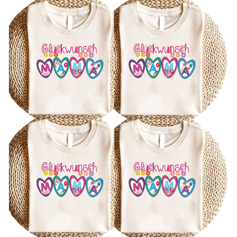 Mama T-Shirt „Glückwunsch Mama“ mit bunten Herzen