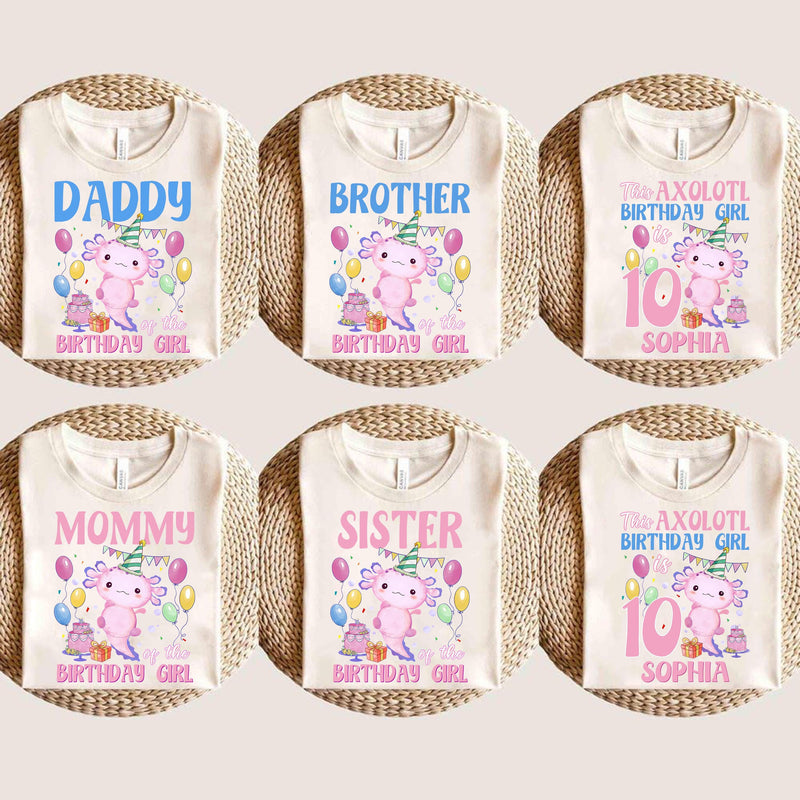 Axolotl Geburtstagsshirt „Birthday Girl“ personalisiert mit Namen und Alter