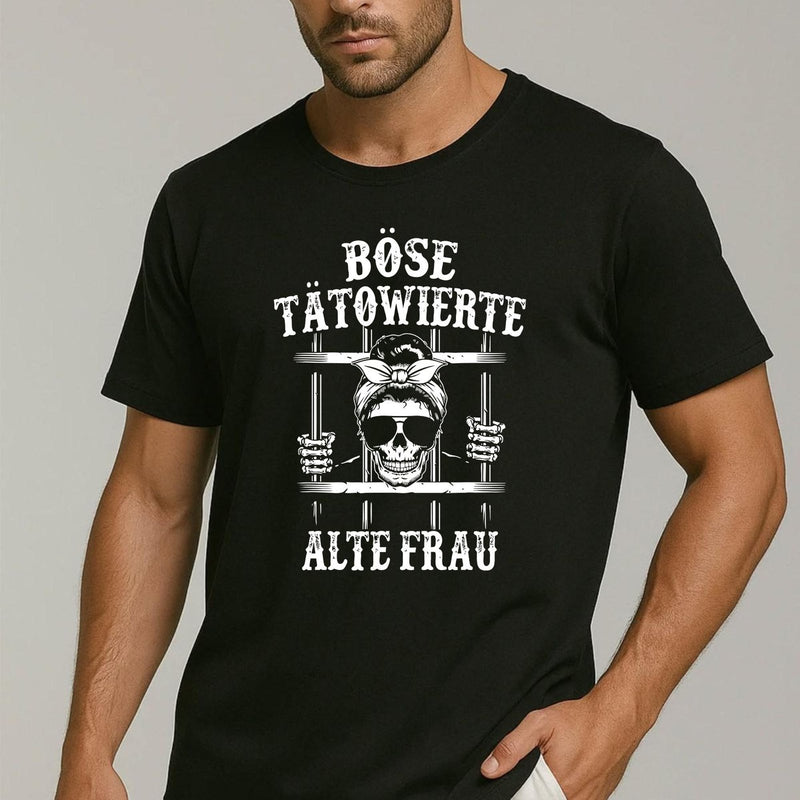 Freches Damen T-Shirt „Böse tätowierte alte Frau“