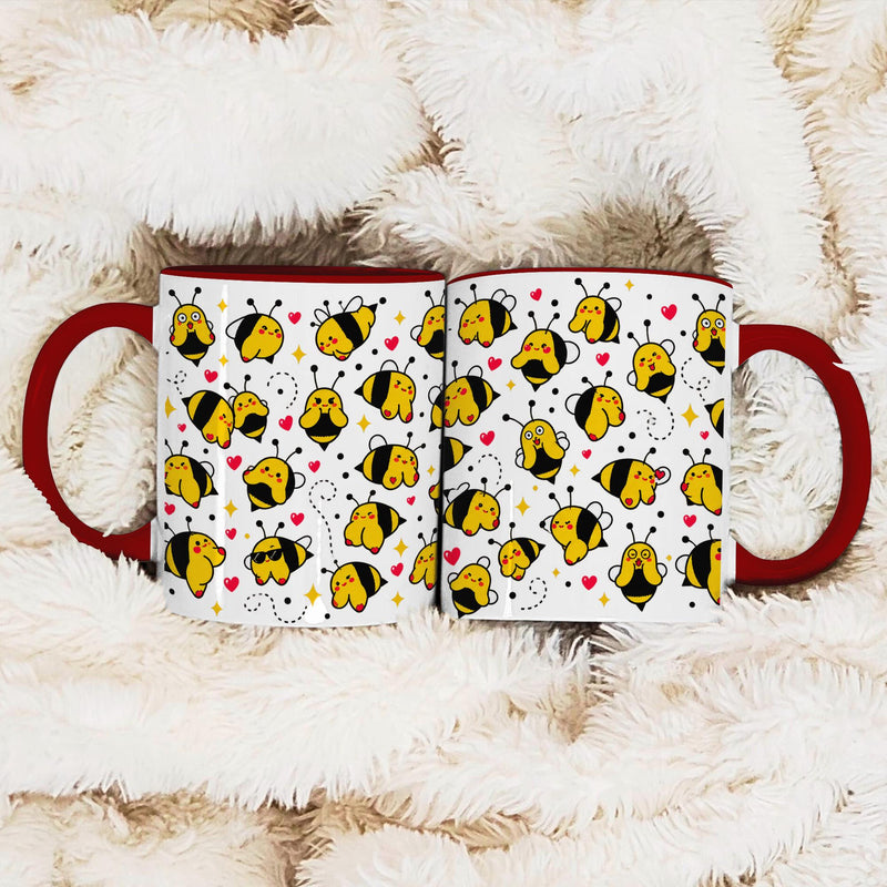 Lustige Bienen-Tasse „Boobees“ mit frechen Cartoon-Bienen und Herzen