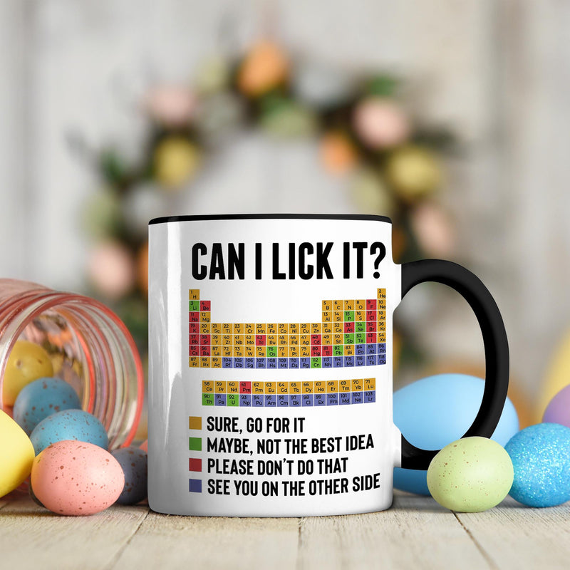 Chemie-Tasse „Can I Lick It?“ mit Periodensystem