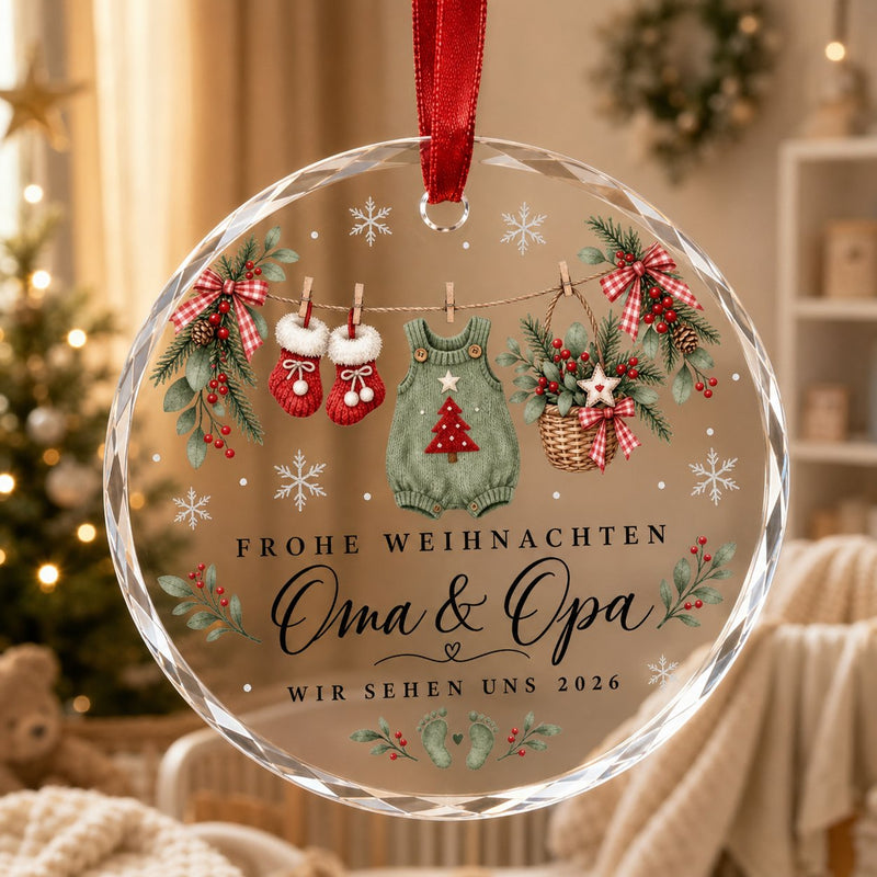 Weihnachtsanhänger personalisiert „Frohe Weihnachten Oma & Opa, wir sehen uns …“