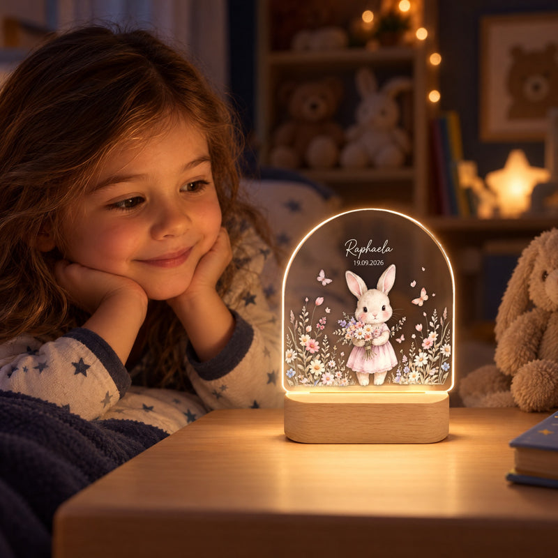 Nachtlicht Hase personalisiert mit Namen, Datum & Uhrzeit