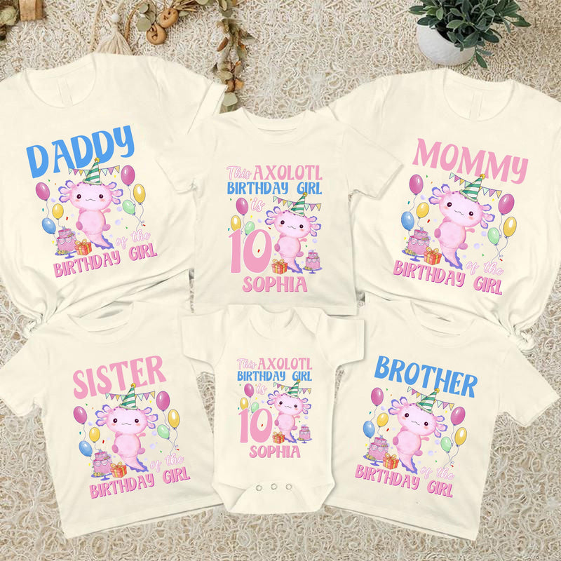 Axolotl Geburtstagsshirt „Birthday Girl“ personalisiert mit Namen und Alter