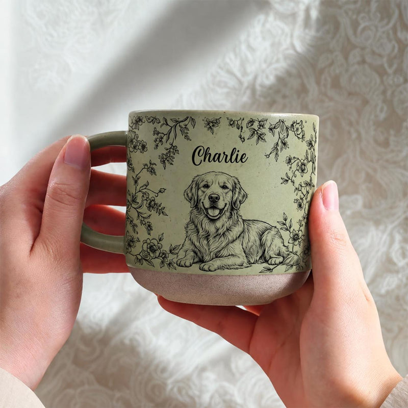 Hunde-Tasse personalisiert mit Porträt nach Foto und Namen – Blumenranken im …