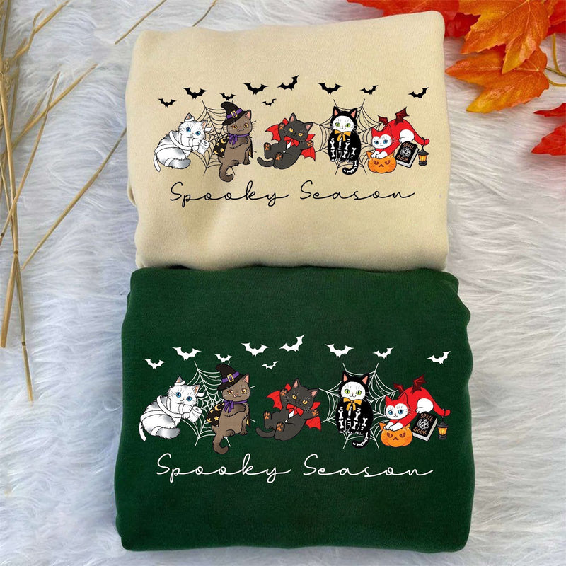 Halloween Pullover „Spooky Season“ mit Katzen im Kostüm