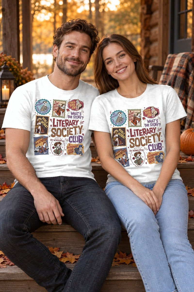 Bücher-Shirt „Literary Society Club“ mit Wishbone-Hund im Briefmarken-Look