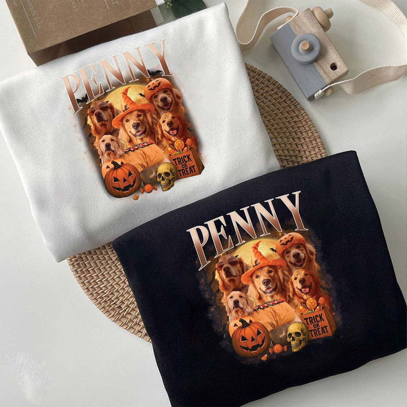Halloween-Pullover mit Hundefotos und Namen