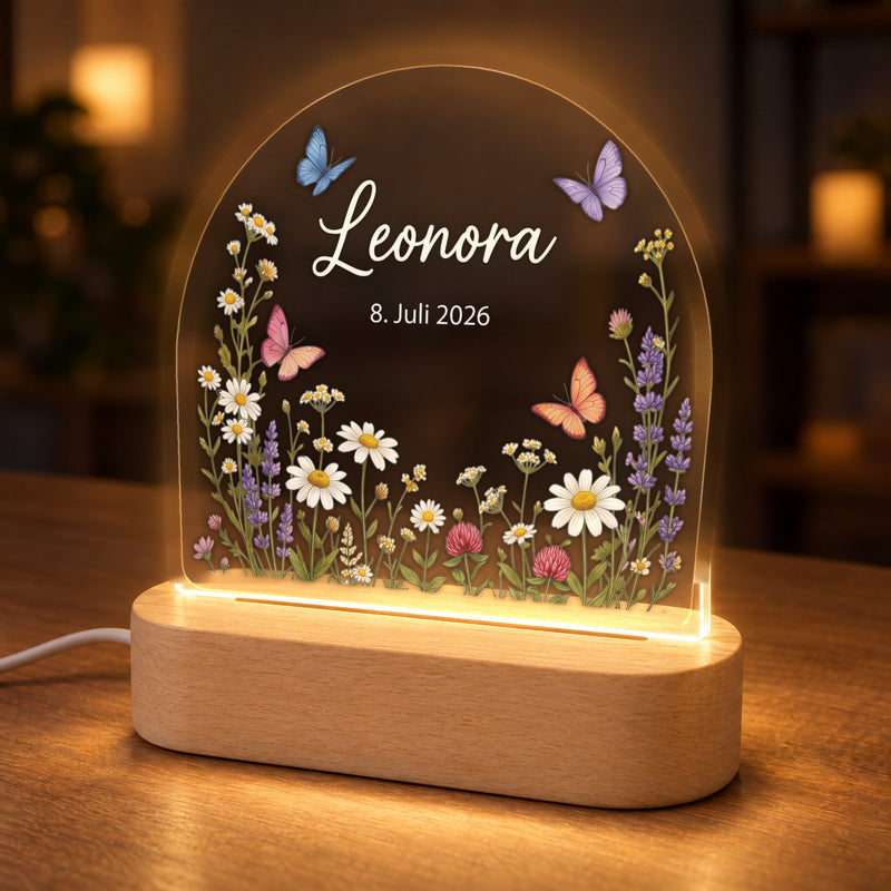 Personalisiertes Nachtlicht Wildblumen mit Vorname, Nachname und Jahr