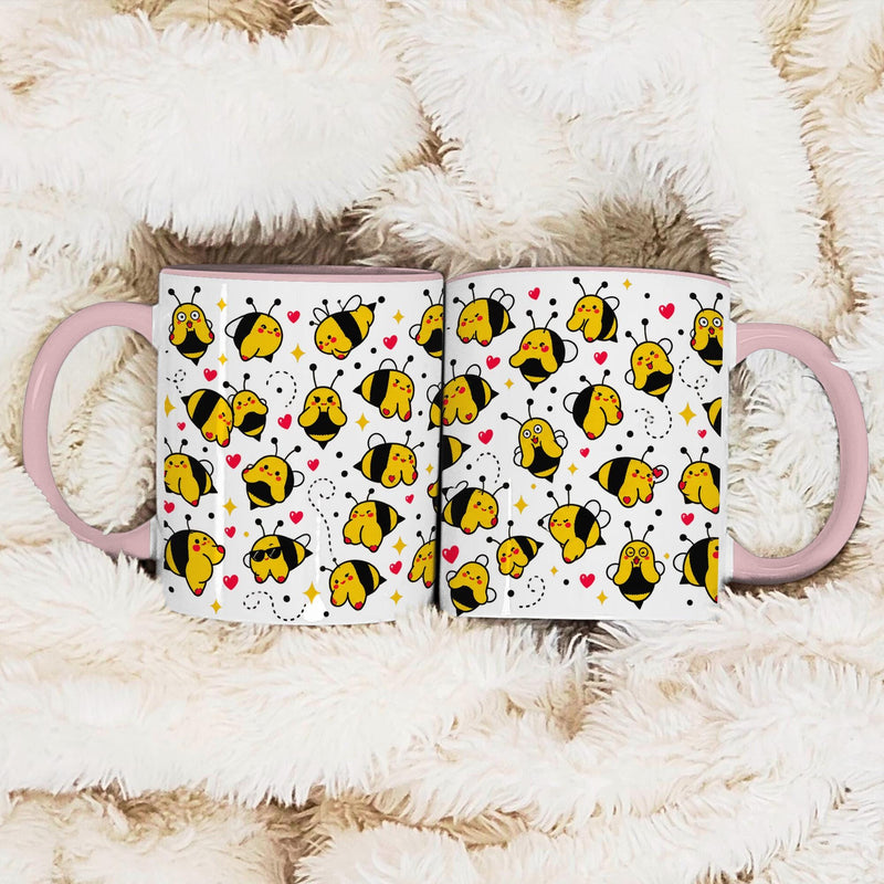 Lustige Bienen-Tasse „Boobees“ mit frechen Cartoon-Bienen und Herzen