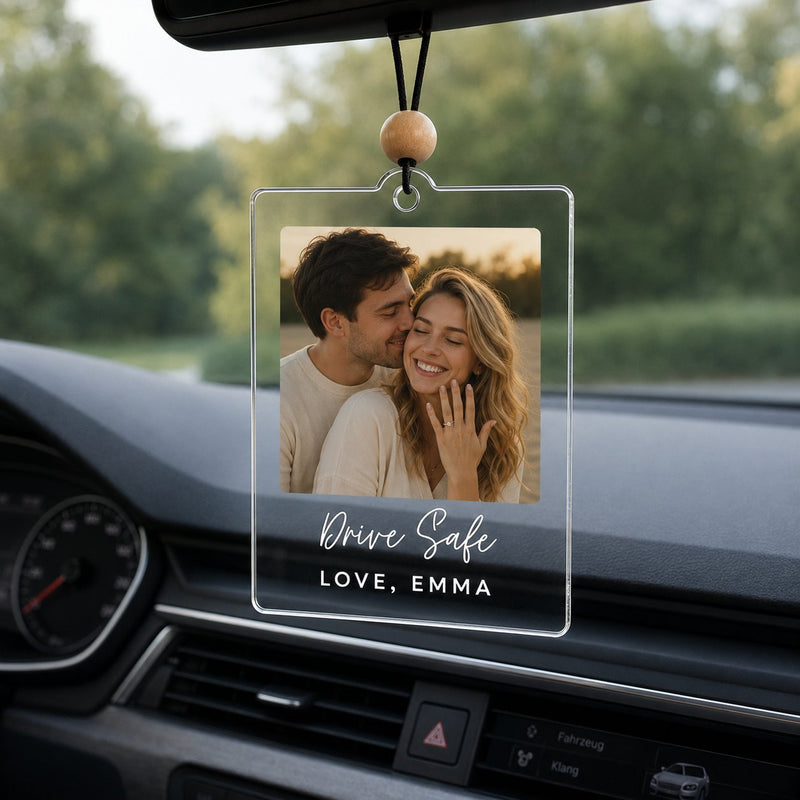Autoanhänger mit Foto personalisiert „Drive Safe“