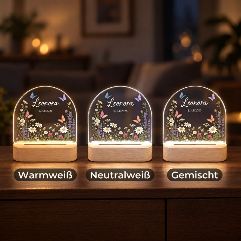 Personalisiertes Nachtlicht Wildblumen mit Vorname, Nachname und Jahr