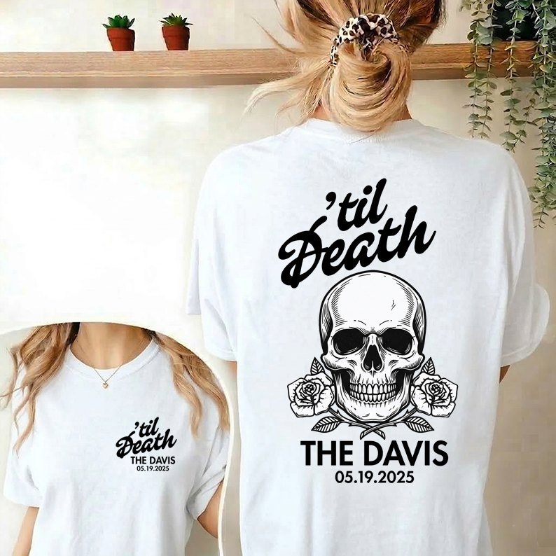 Hochzeits-Shirt „’til Death“ personalisiert mit Familienname und Datum