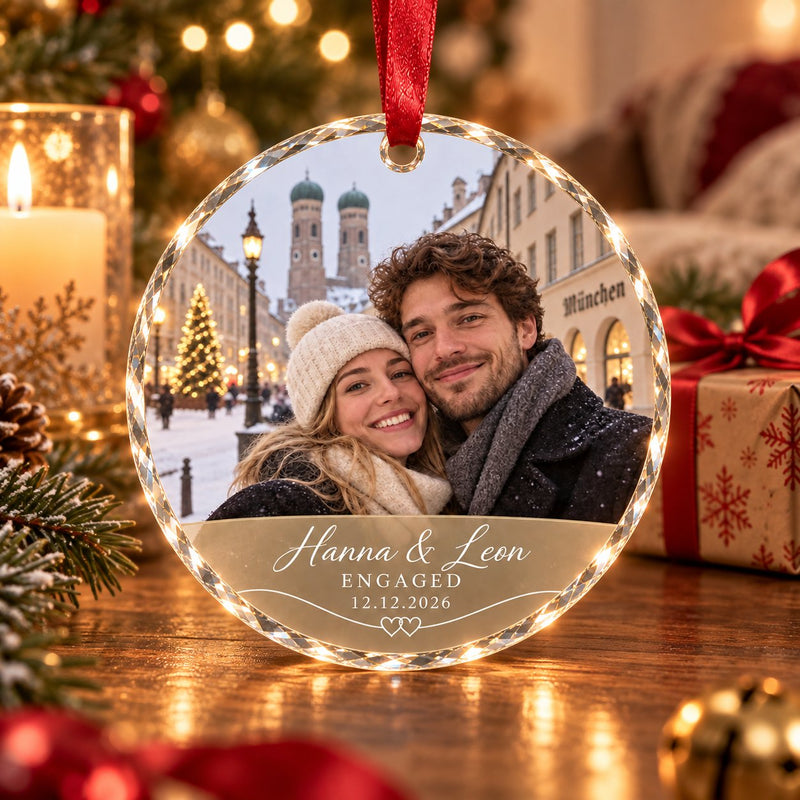 Verlobungs-Weihnachtsanhänger mit Foto aus Glas