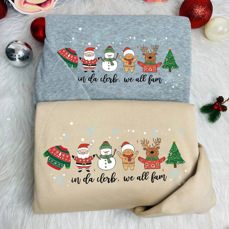Lustiger Weihnachtspullover „in da clerb, we all fam“