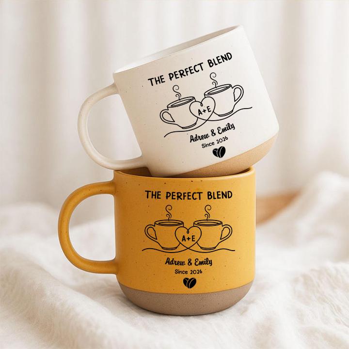 Pärchen-Tasse personalisiert „The Perfect Blend“ mit Initialen, Namen und Jahr