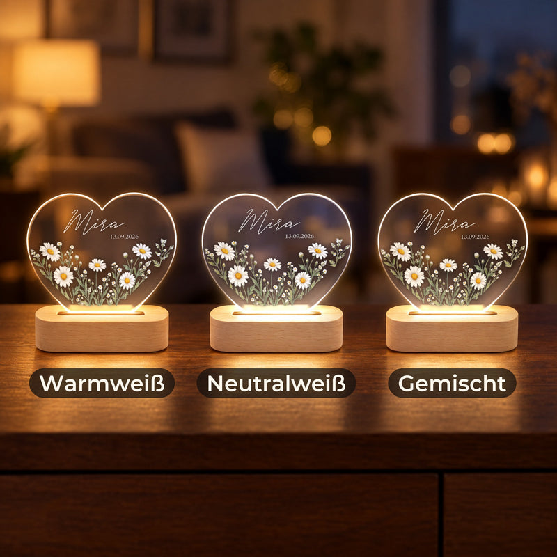 Herz-Nachtlicht mit Namen und Datum