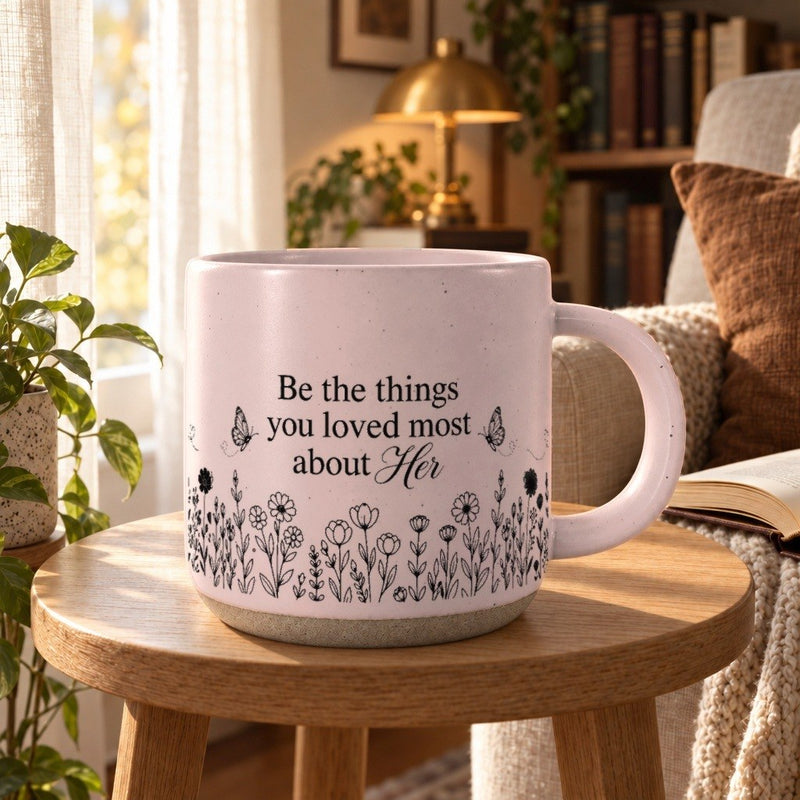 Erinnerungstasse „Be the things you loved most about her“
