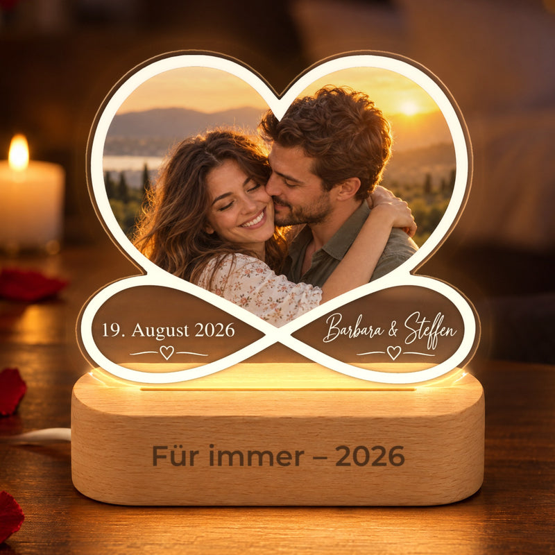 Fotolampe mit Namen und Datum im Set mit Foto-Schlüsselanhänger