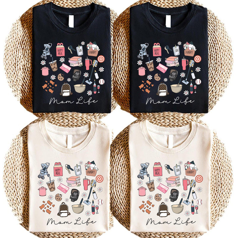 Mama-Shirt „Mom Life“ mit Alltags-Icons