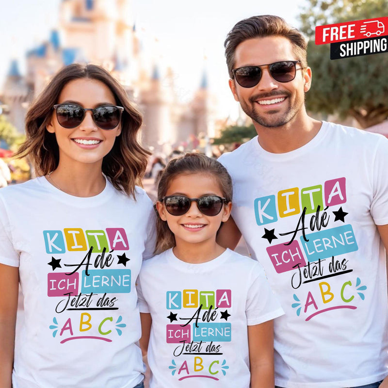 Einschulungs-Shirt „Kita Adé – Ich lerne jetzt das ABC“