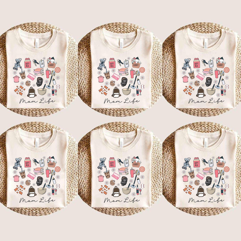 Mama-Shirt „Mom Life“ mit Alltags-Icons