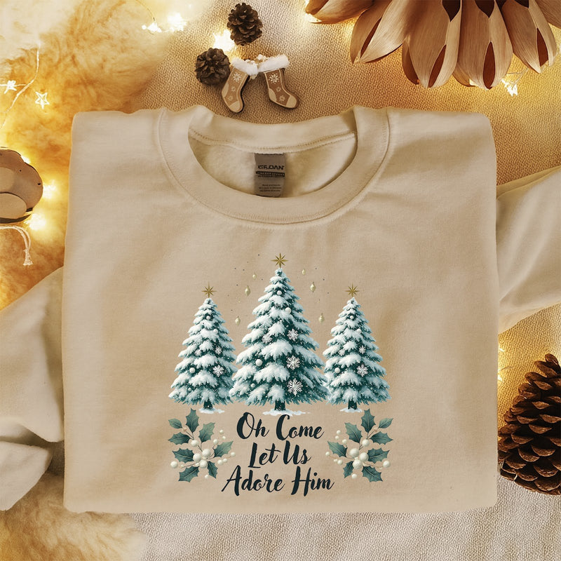 Christlicher Weihnachtspullover „Oh Come Let Us Adore Him“ – Sweatshirt mit …