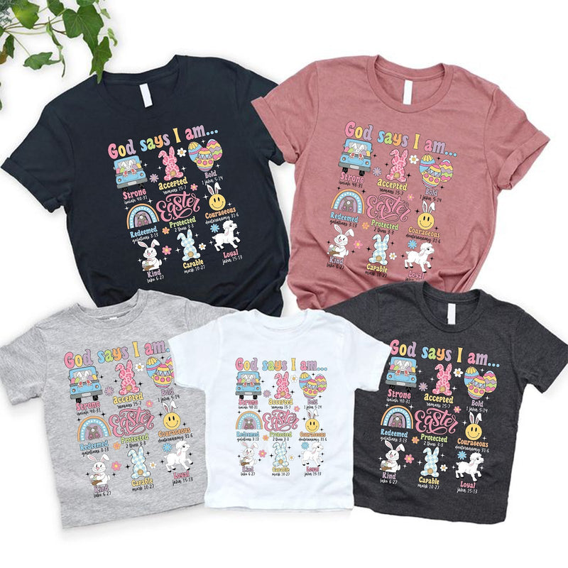 Christliches Oster T-Shirt „God says I am …“