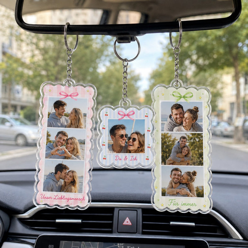 Foto-Schlüsselanhänger personalisiert mit Fotostreifen und Wunschtext