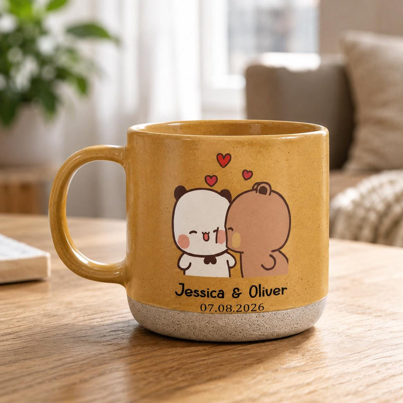 Pärchen-Tasse BuBu & Dudu mit Panda und Bär, personalisiert mit Namen und Datum