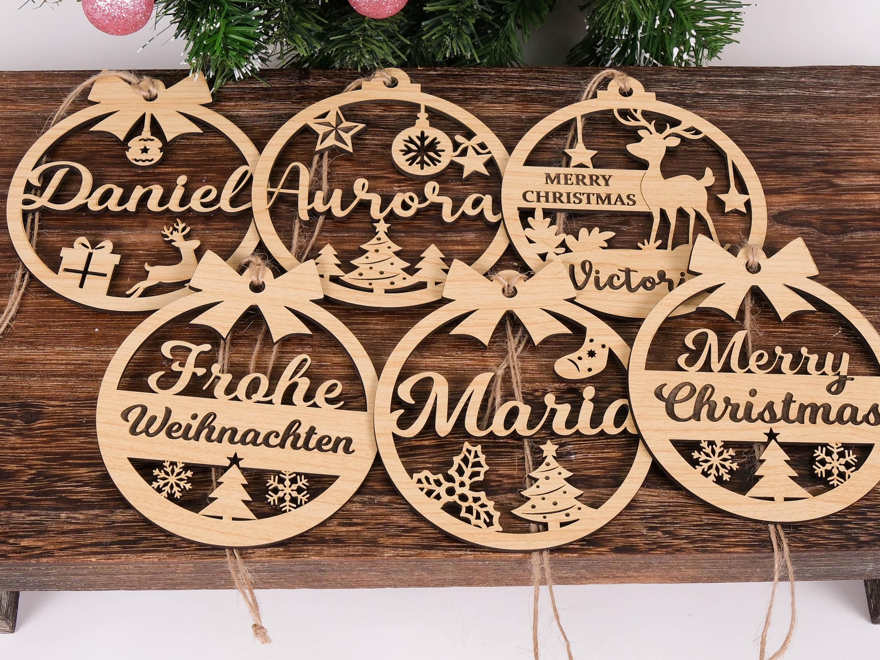 Weihnachtsbaumschmuck mit Namen (Holz)