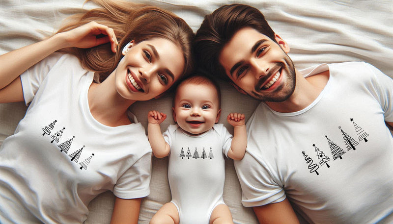 Weihnachtspullover Familie mit Tannenbäumen im Partnerlook