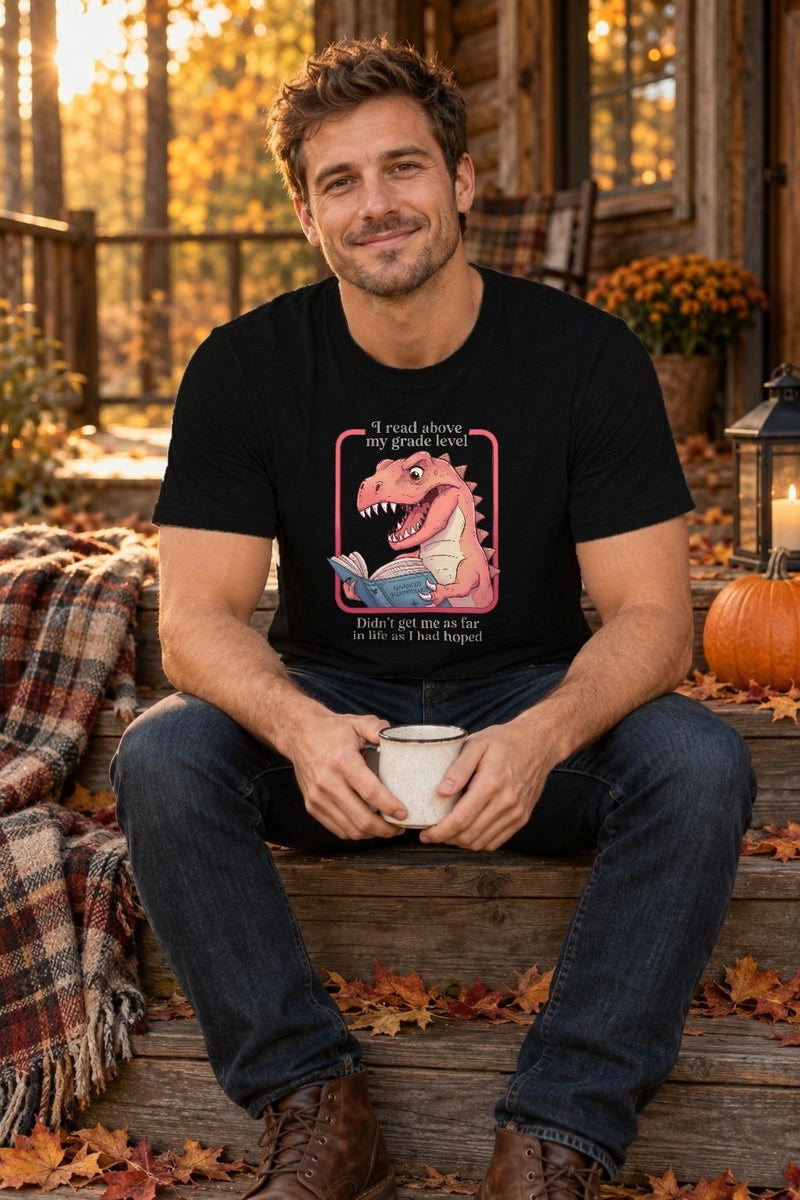 Lustiges Leseratten-Shirt „I read above my grade level“ mit T-Rex