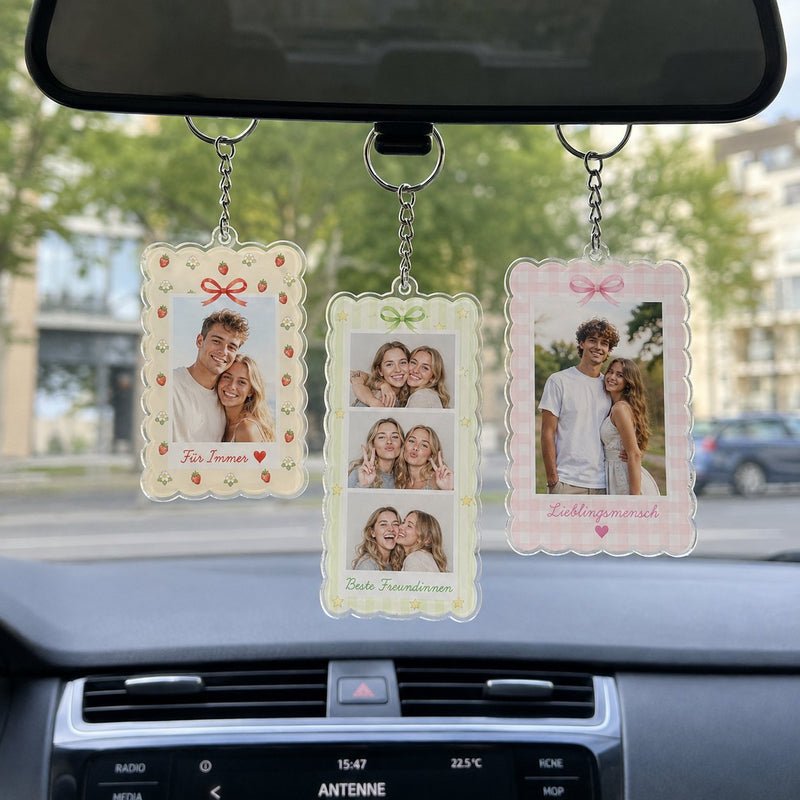 Foto-Schlüsselanhänger personalisiert mit Fotostreifen und Wunschtext
