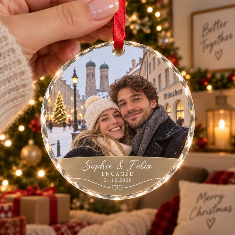 Verlobungs-Weihnachtsanhänger mit Foto aus Glas