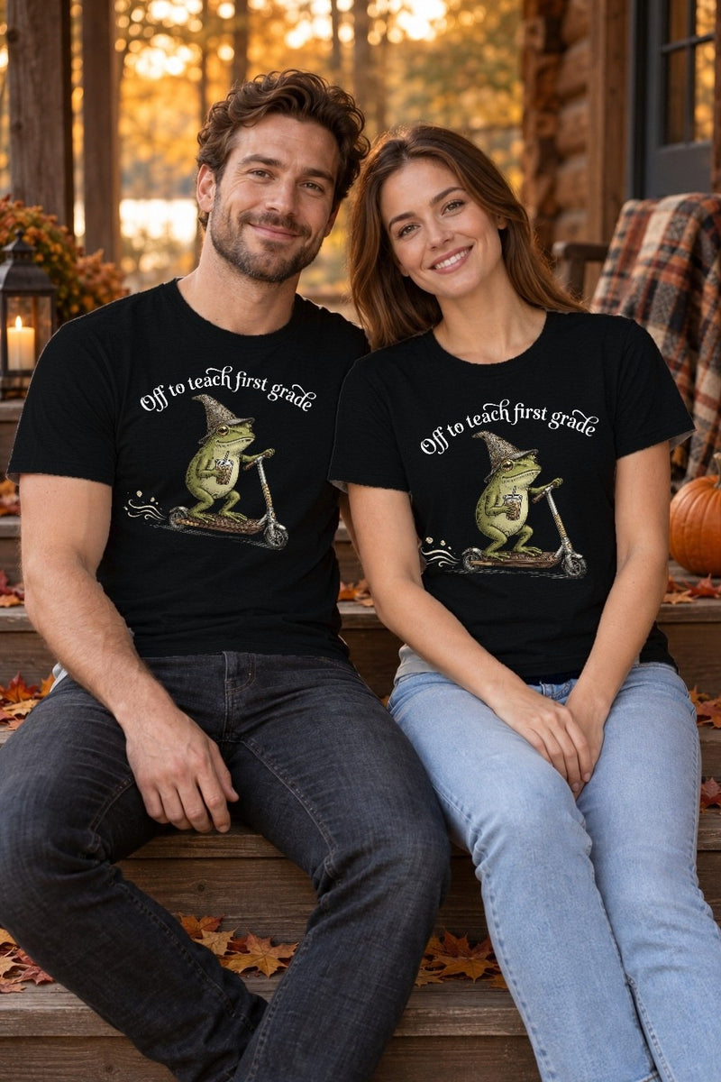Lehrer T-Shirt Frosch „Off to teach first grade“