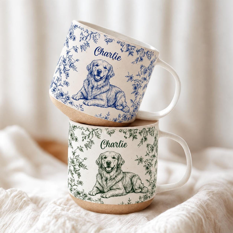 Hunde-Tasse personalisiert mit Porträt nach Foto und Namen – Blumenranken im …