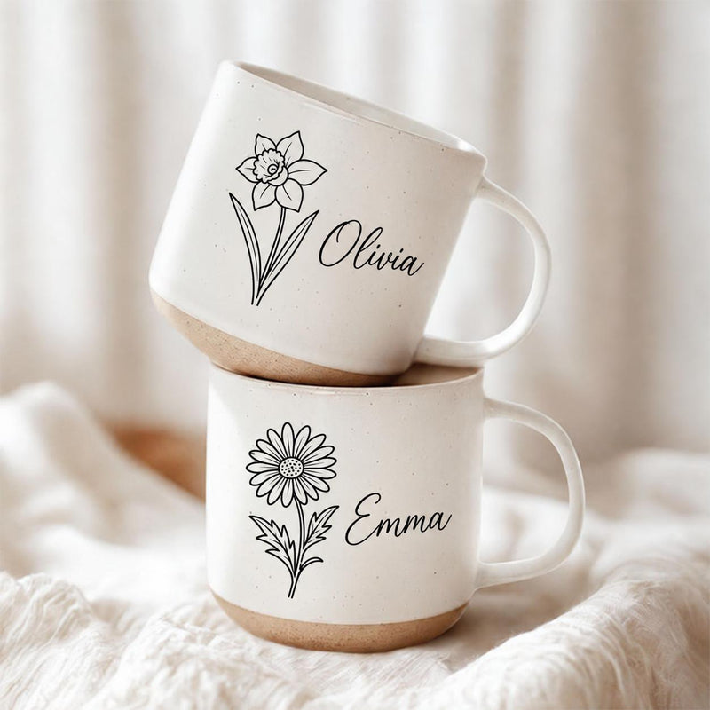 Geburtsblumen-Tasse personalisiert mit Namen