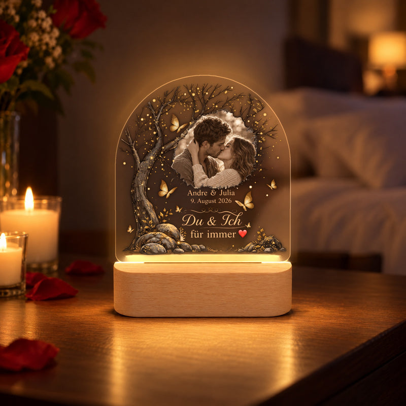 Personalisierte Foto-Lampe mit Namen und Datum