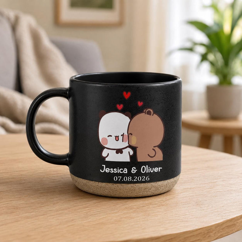Pärchen-Tasse BuBu & Dudu mit Panda und Bär, personalisiert mit Namen und Datum