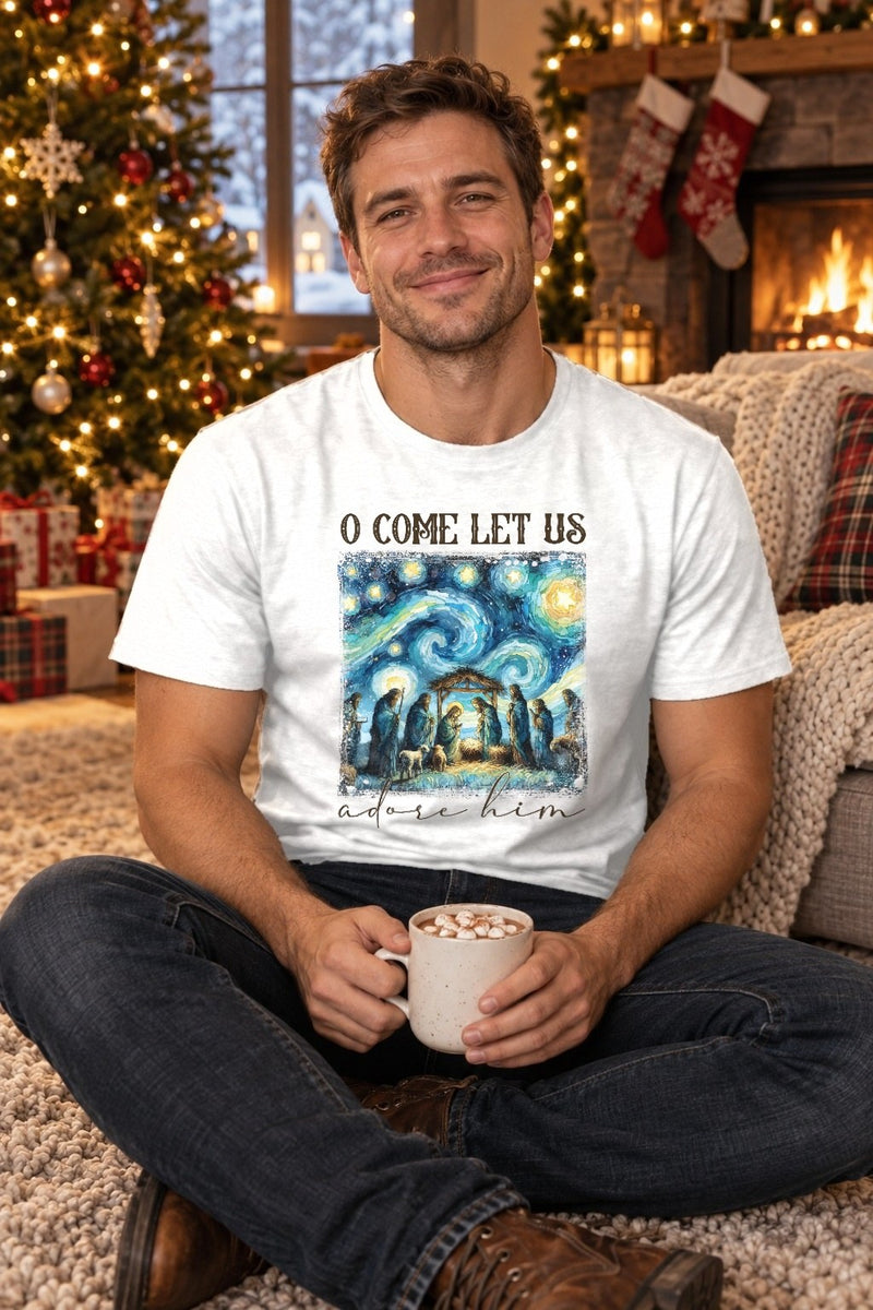 Christlicher Weihnachtspullover „O Come Let Us Adore Him“