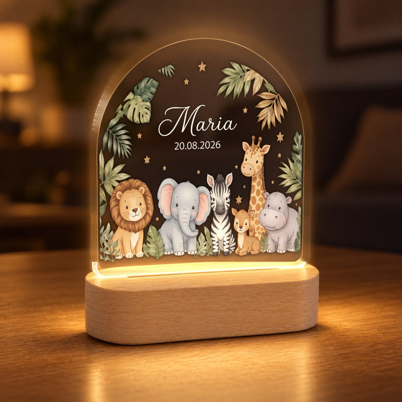 Nachtlicht Safari Tiere personalisiert mit Namen & Datum
