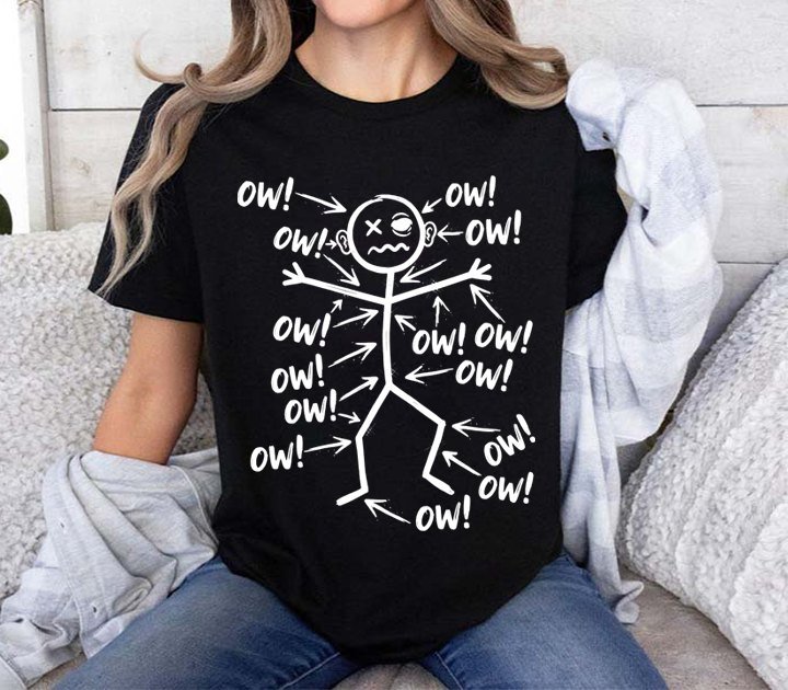 Lustiges T-Shirt „OW! OW! OW!“ Strichmännchen